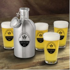 JDS Personalized Gifts Brewing Company Personalized 5 Piece Stainless Steel Beer Growler and Pint Glass Set JMSI2914